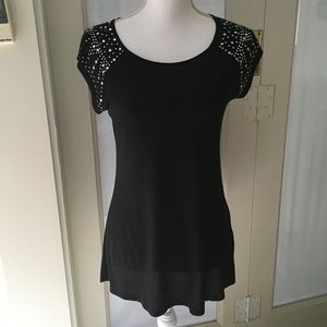 Philosophy size S black short-sleeve knit top with rhinestone embellishments